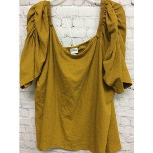 Ava & Viv Womens Blouse Mustard Short Sleeve Off Shoulder Stretch Plus 4X New